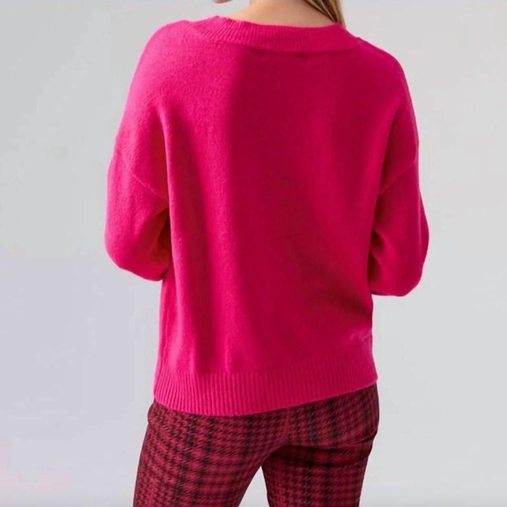 SANCTUARY Sweater Size XXS NEW Pink Easy Breezy V Neck Pullover Fuchsia - Picture 2 of 5